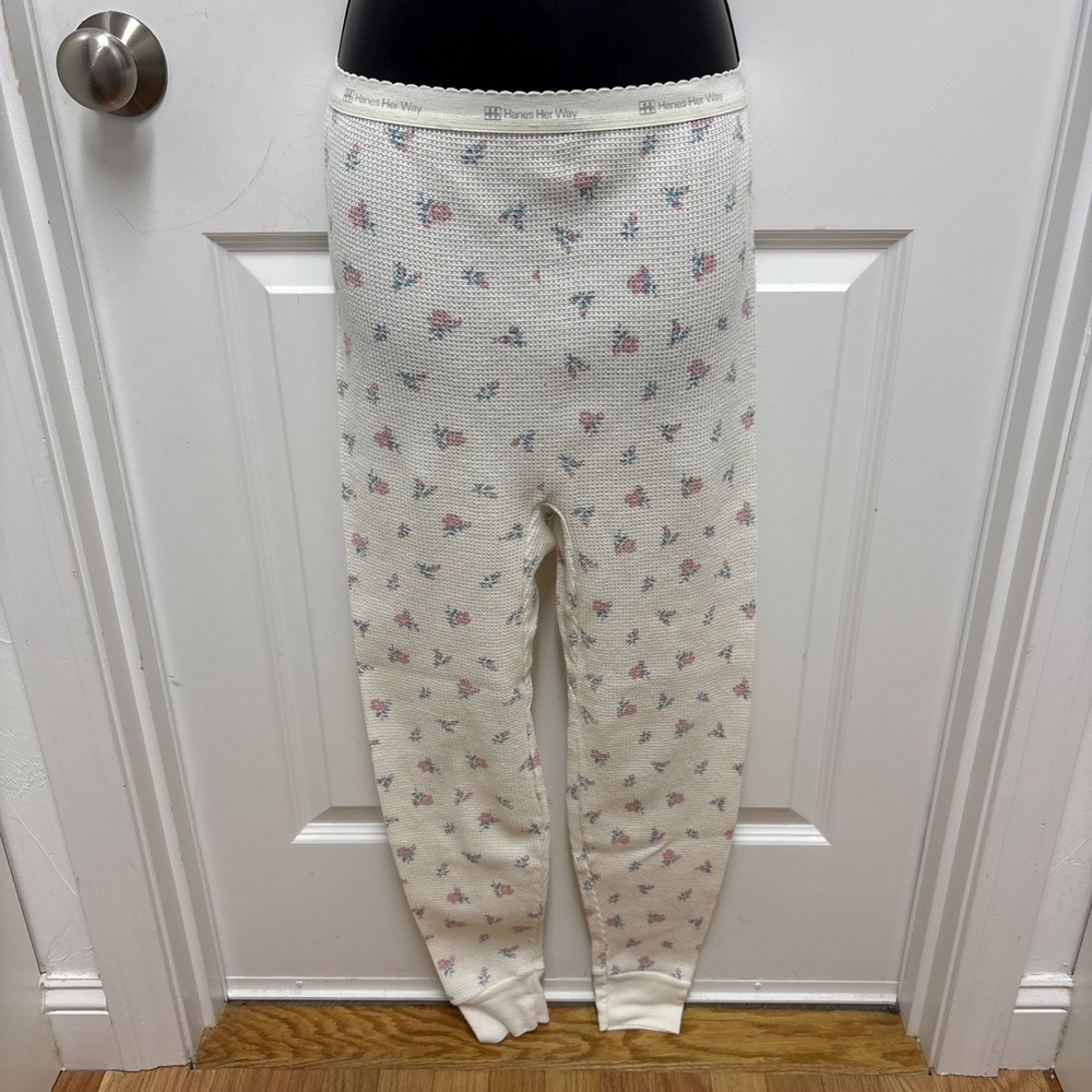 Vintage Hanes Her‎ Way Floral Thermal Waffle Pants - Size M/L?